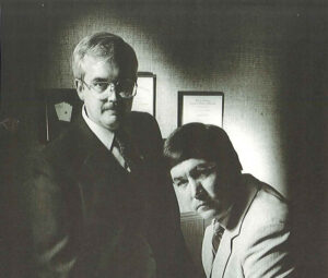 Curley & Pynn co-founders Joe Curley and Roger Pynn pose for one of their first photos as business partners.